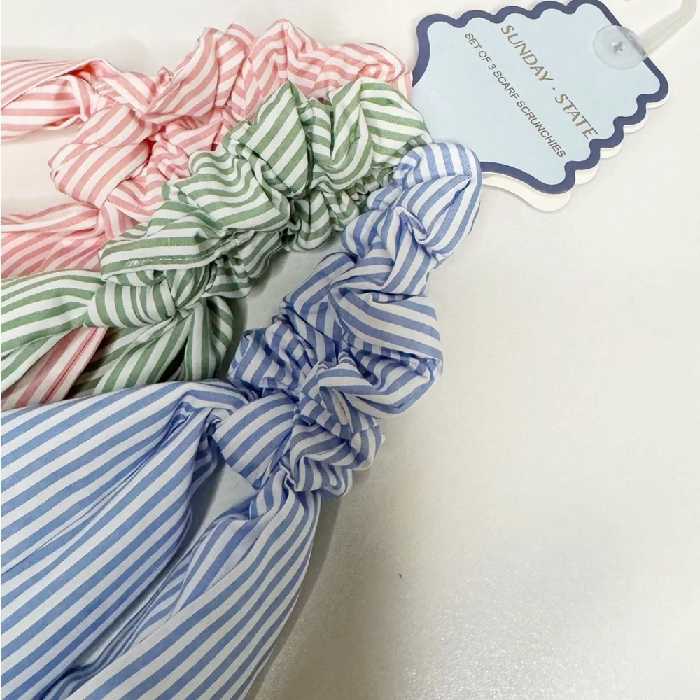 Sunday State Bow Scrunchie Set NWT Pink Green Blue Stripe Coquette Preppy Hair